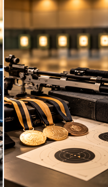 Shooting competition medals and match equipment