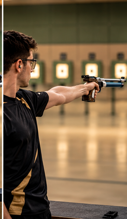 Shooter aiming an air pistol